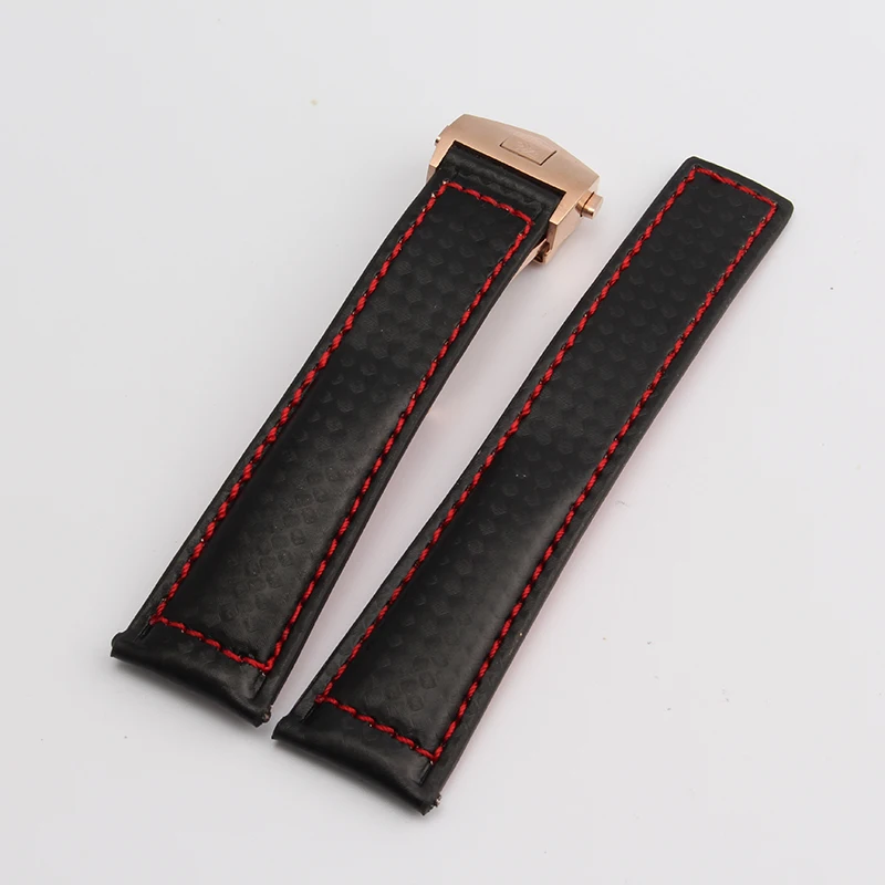 

Carbon Fiber Watchband Red Leather bottom red stitched line 20mm 22mm black watch accessories bracelet watch strap band for men