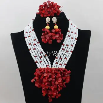 

2015 Latest White/Red Indian Nigerian Wedding Bridal Beads Necklace Jewelry Set Gift Women Jewelry Set Free Shipping AIJ213