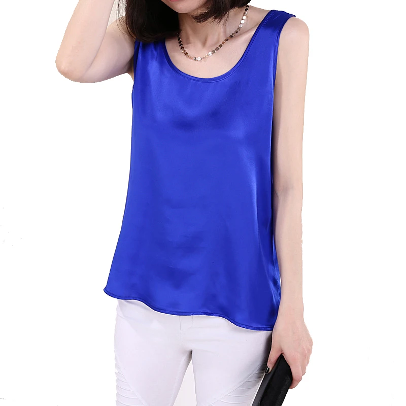 

Summer Pure Silk Women's Women Blouses Femme Classic Casual Loose OL Sleeveless Ladies Tank Tops Cheap Clothes China Shirt 7
