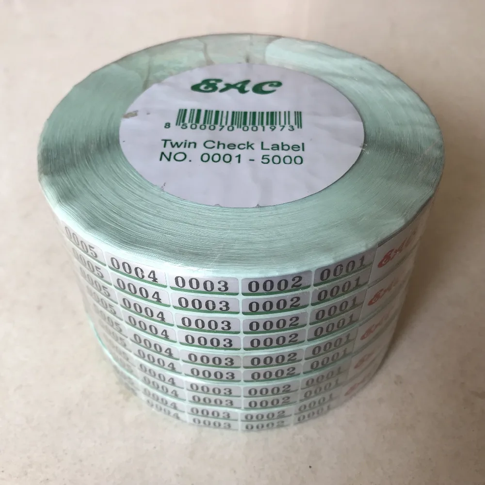(5 x 5000 pairs/lot) Brand new Twin Check labels No. 0001 5000 for