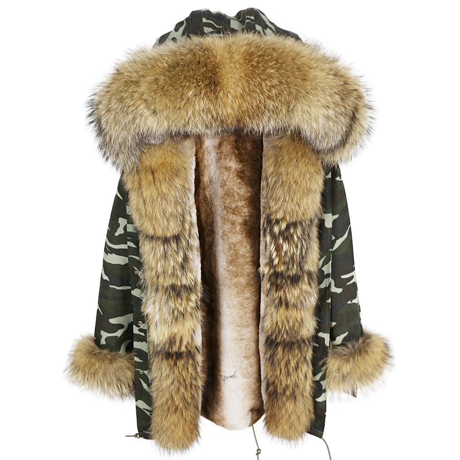 OFTBUY, длинная парка, зимняя куртка, Женское пальто с натуральным мехом, большой воротник из натурального меха енота, капюшон, Толстая теплая подкладка, уличная одежда, бренд Luxuty - Цвет: 11