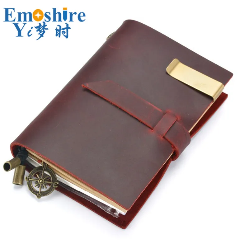 Emoshire New travel notebook retro insert terms leather notebook manual loose-leaf book crazy horse leather diary (8)