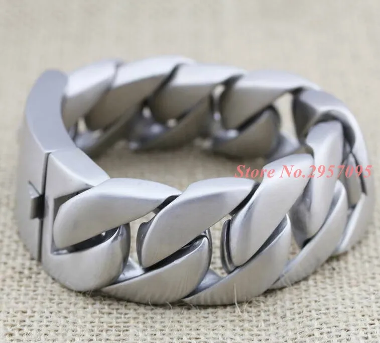 

31mm Heavy Thick Fashion Mens Chain Matte Finish Curb Silver Color 316L Stainless Steel Bracelet Best Christmas gift