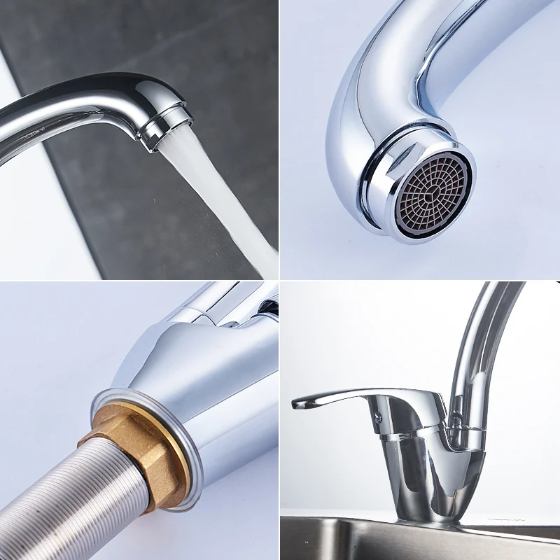 360 Degree Rotation Brass Body Chrome Kitchen Sink Faucet Curved Outlet Pipe Taps Cold and Hot Water Mixer 360 Degree Rotation Brass Body Chrome Kitchen Sink Faucet Curved Outlet Pipe Taps Cold and Hot Water Mixer