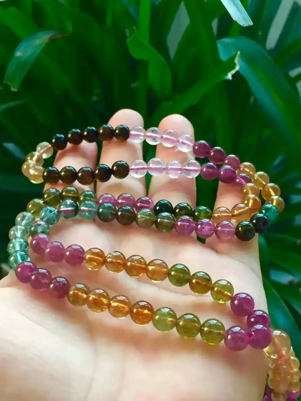 

Drop Shipping Genuine Natural Colorful Tourmaline Bracelet 6mm Necklace Three Laps Transparent Round Beads Crystal Brazil Chains
