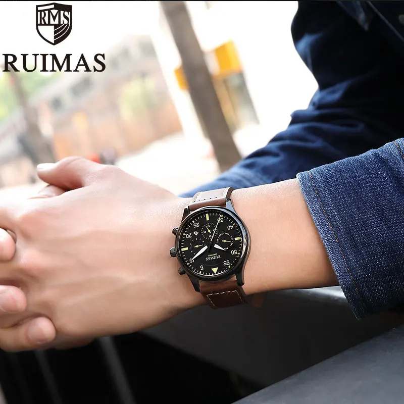 Ruimas الأعمال ووتش الرجال التلقائي مضيئة ساعة الرجال توربيون للماء الميكانيكية ووتش الأعلى العلامة التجارية Relogio Masculino