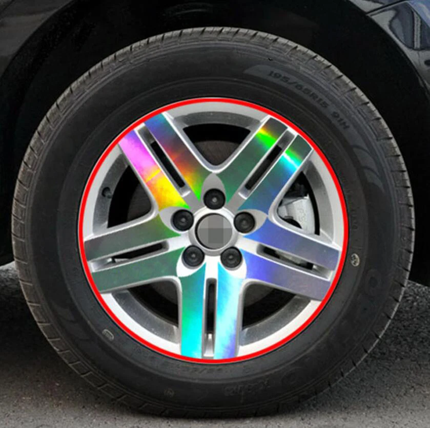 Car Styling Wheel Hub Rim Stripe 3D Carbon Fiber Laser Silver Decal