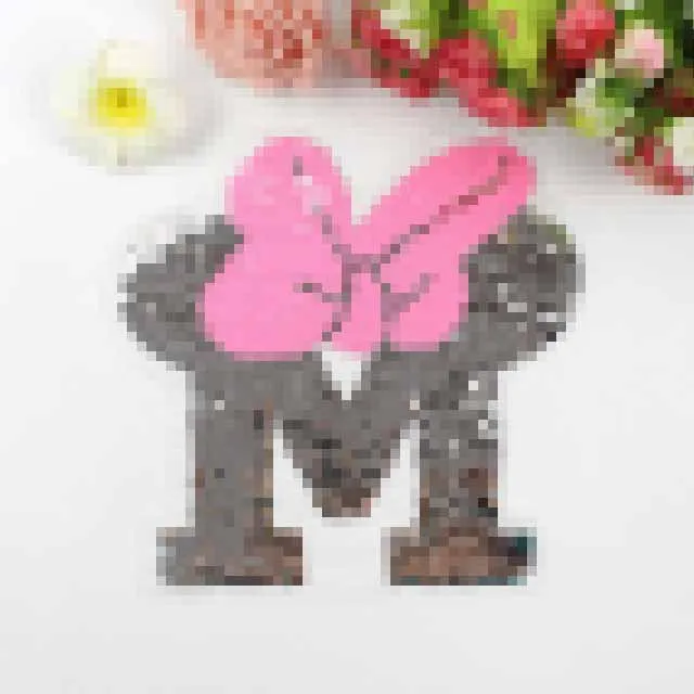

M Bowknot letters Reversible Change color Sequins Sew On Patches for clothes DIY Patch Applique Bag Clothing Coat Jeans Craft