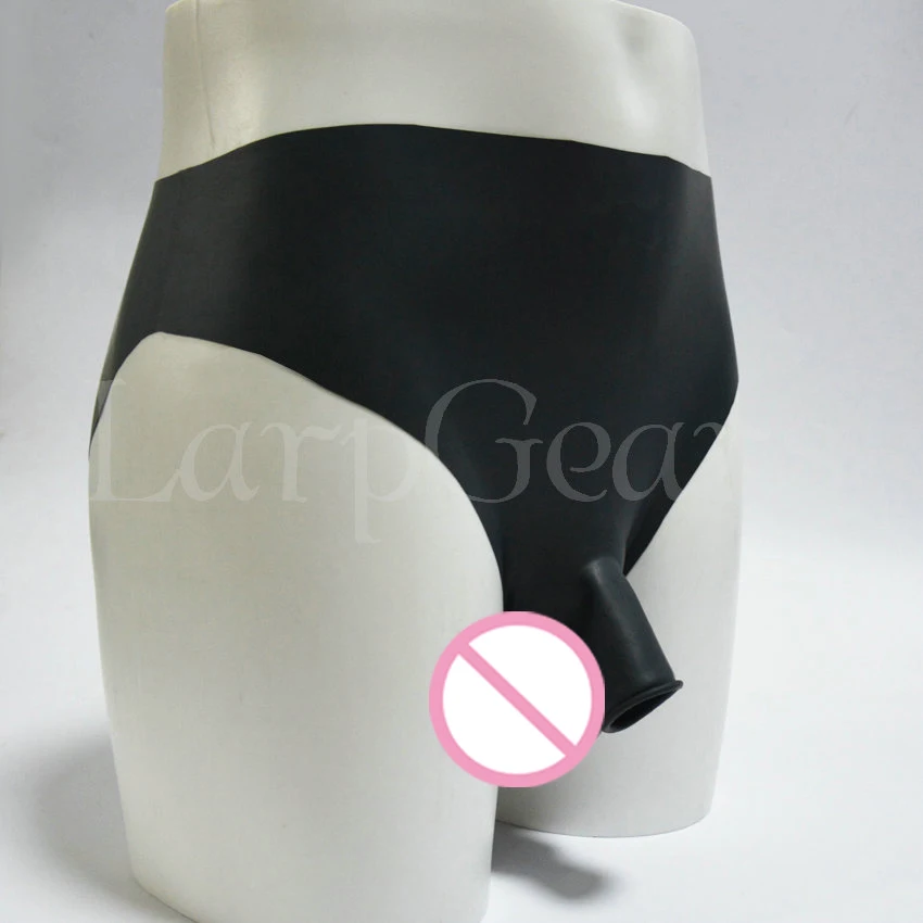 Transparent rubber latex briefs with half penis sheath Rubber underwear with condom pants