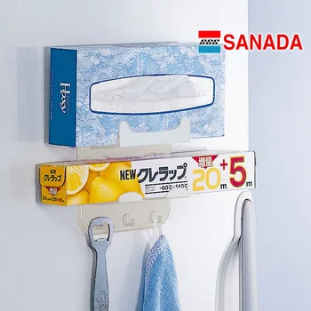 

Free shipping Kitchen towel rack & plastic wrap racks, sucker bracket with hooks Storage Rack 5304