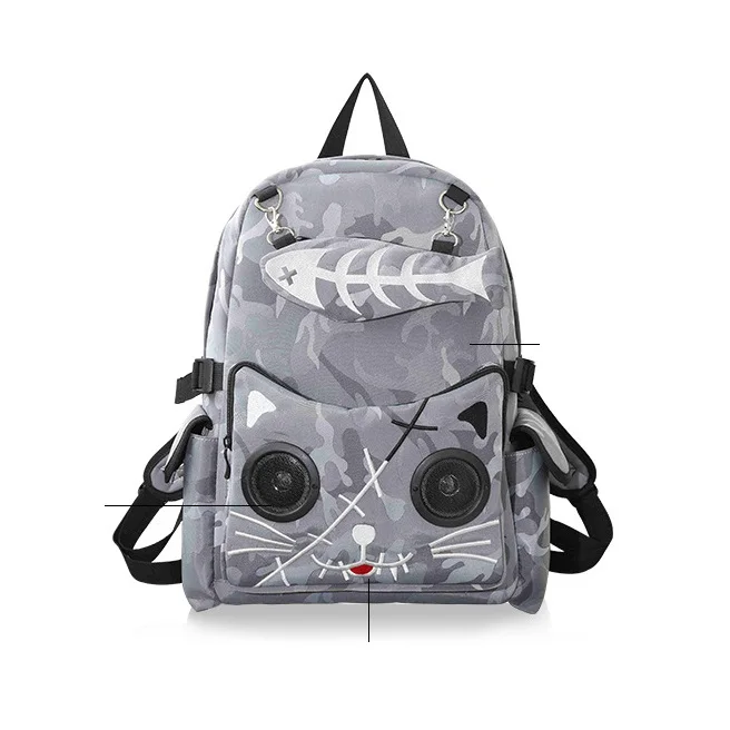 

2018 new street fashion bag bluetooth audio backpack casual nylon embroidered shoulder bag female student rucksack bag