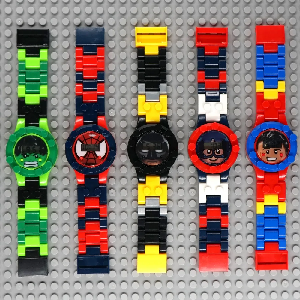 

Batman Spiderman Hulk Superman Super Hero Building Blocks Watch Bricks Compatible legoe figures Toys For Children Kid