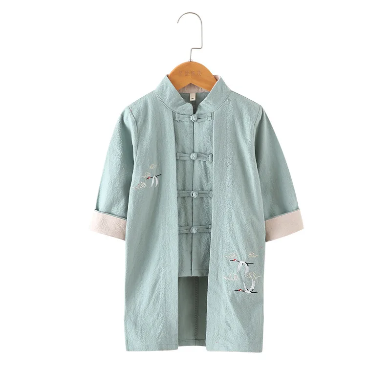 Г. Летний комплект одежды для мальчиков в национальном стиле хлопковые мешковатые шорты комплекты детской одежды костюм в восточном стиле длинные рубашки Hanfu SL1056 - Color: green tops