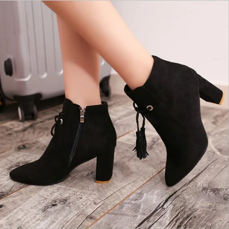 

Women Boots Ankle Boots 2018 Winter Shoes Fur Chunky Heel Women's Boots Zipper Round Toe Brand Woman Botas Black Plus Size
