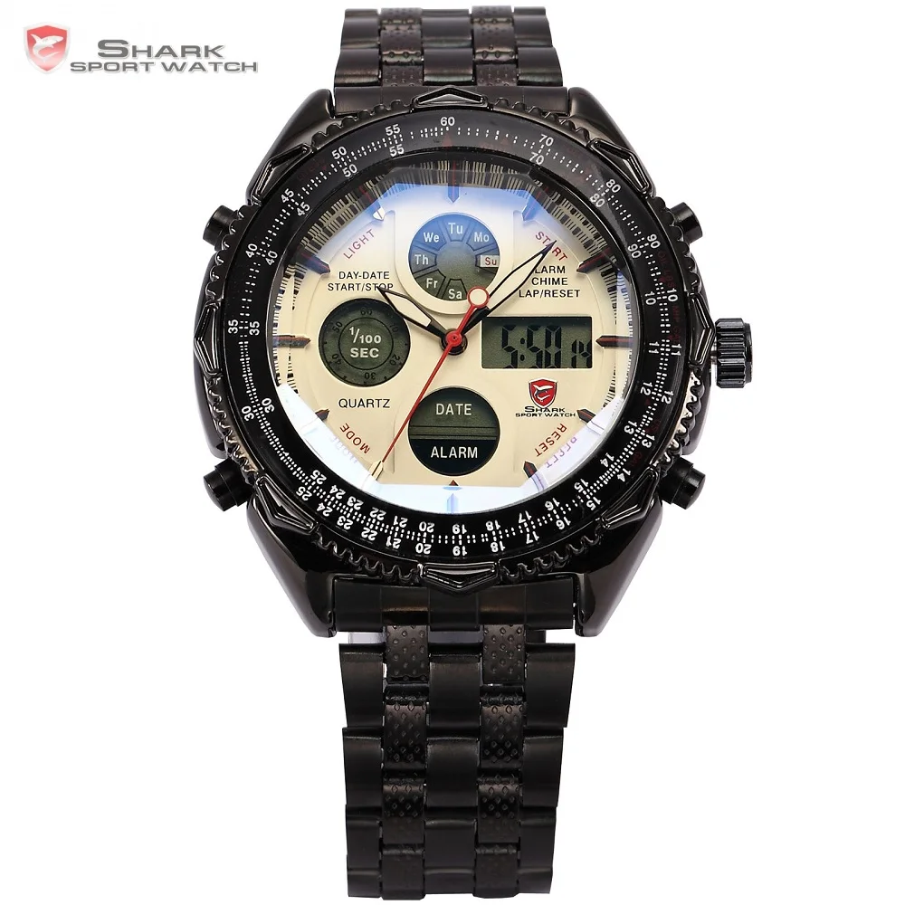 

Eightgill Shark Sport Watch Dual Time Digital White Analog Black Stainless Steel Strap Chronograph Quartz Men's Timepiece /SH114