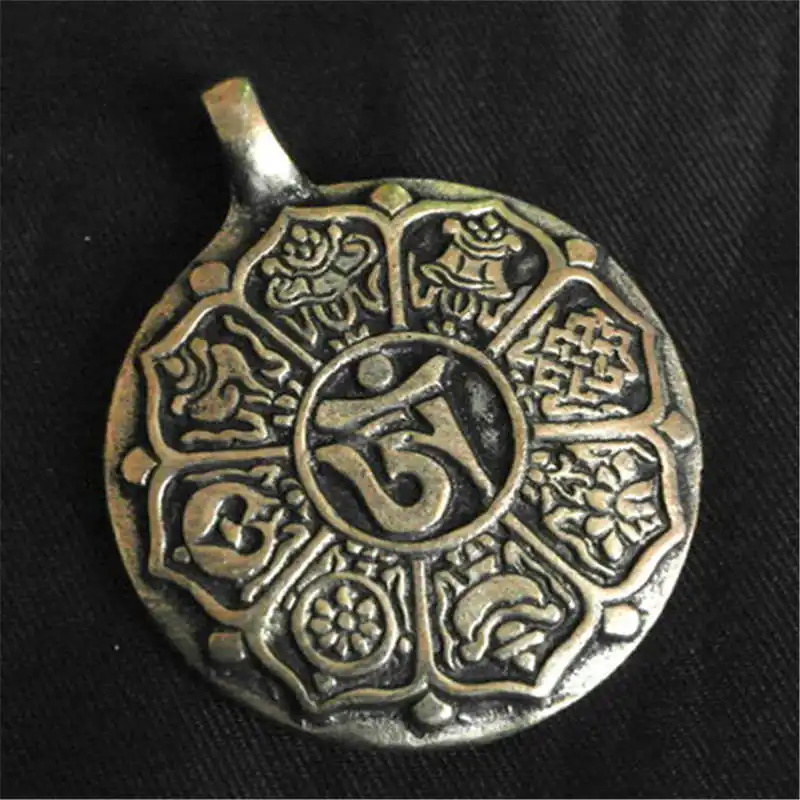 

TBP499 Tibet Babao Amulet Waist Tag Tibtan Old Brass Golden Babao Pendant Double Sides