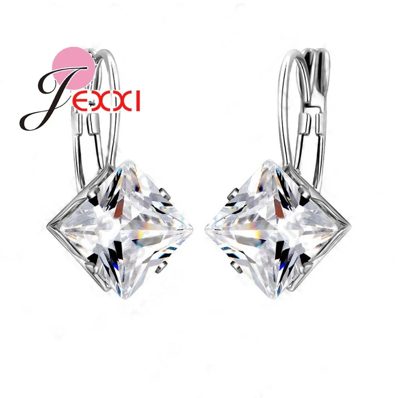 

JEXXI Beautiful Square Design Earrings For Women Girls Great Real 925 Pure Sterling Silver Cubic Zirconia Pretty Gifts Wholesale