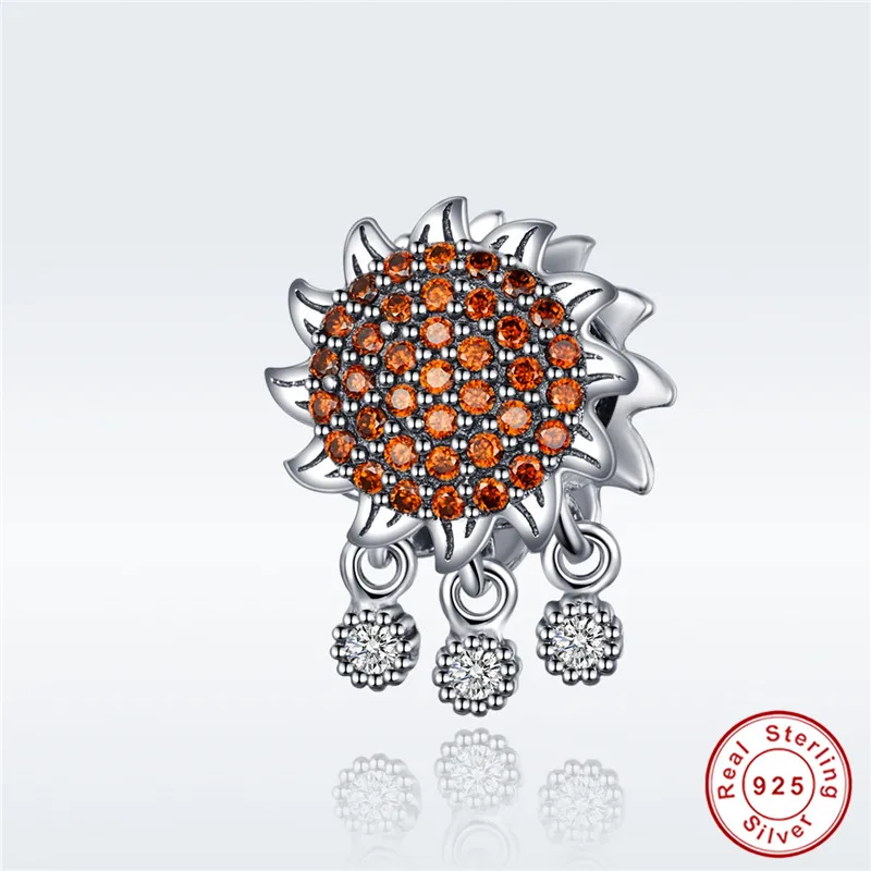 

fit Pandora Bracelet Original 925 Sterling Silver Cubic Zirconia Summer Sunflower Charms S925 Zircon Flower Beads for Necklace