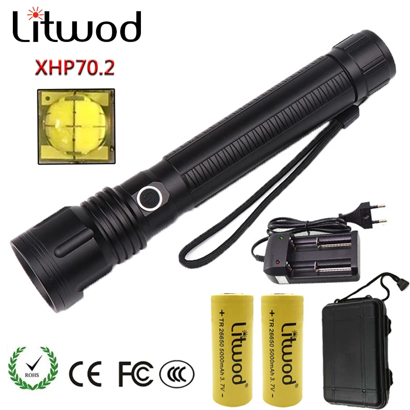 

Litwod Z401446 LED flashlight CREE XHP70.2 high powerful 50000LM Tactical waterproof Comping torch light 18650&26650 Lantern