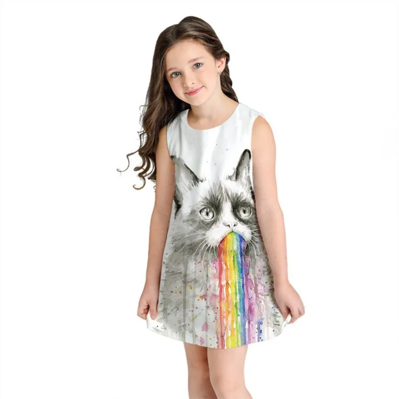 

Cat Space Galaxy Print Girls Dress Summer Floral Sleeveless Princess Dress Beach Party Dress Sundress Kids