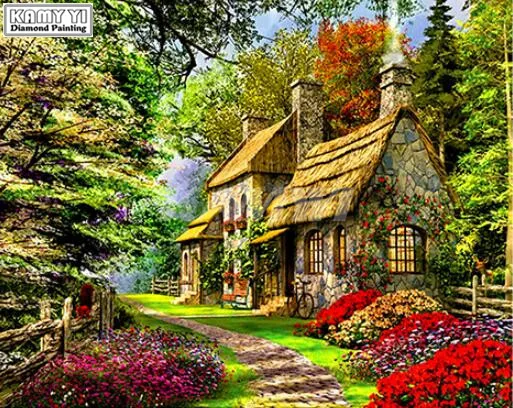 5d Diy Diamond Painting Cross Stitch Seasons Full Round Diamond Embroidery Winter House-4