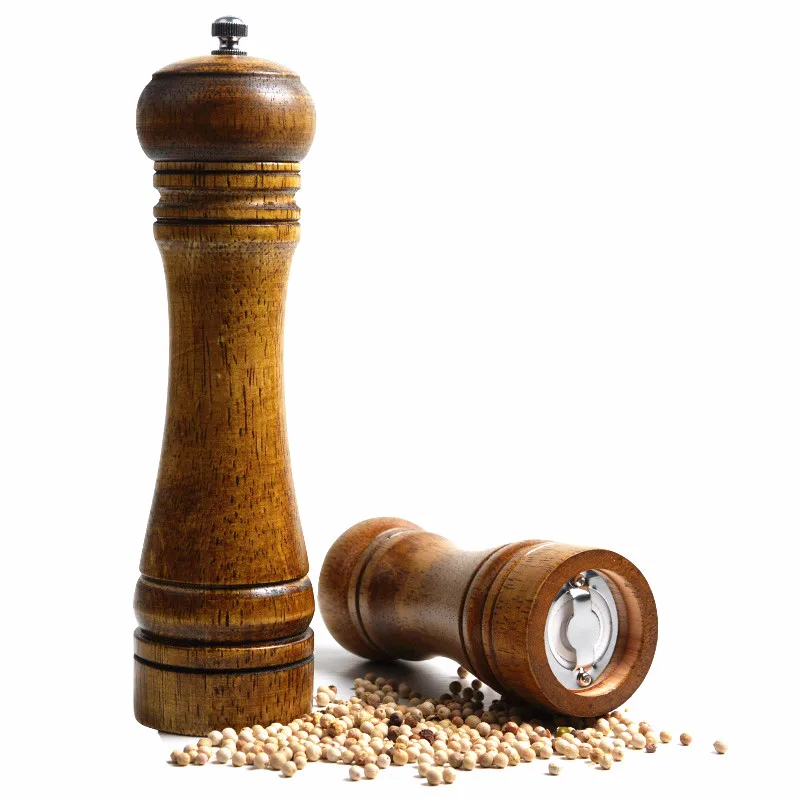 

8 Inches Vintage Wooden Manual Pepper Grinder Salt And Spices Mill Kitchen Grinding Tool Ceramic Core Grinders