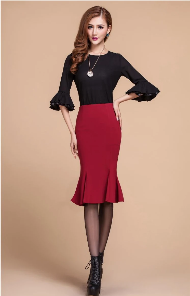 Женская юбка карандаш с оборками и высокой талией|fishing skirt|irregular skirtskirt high |