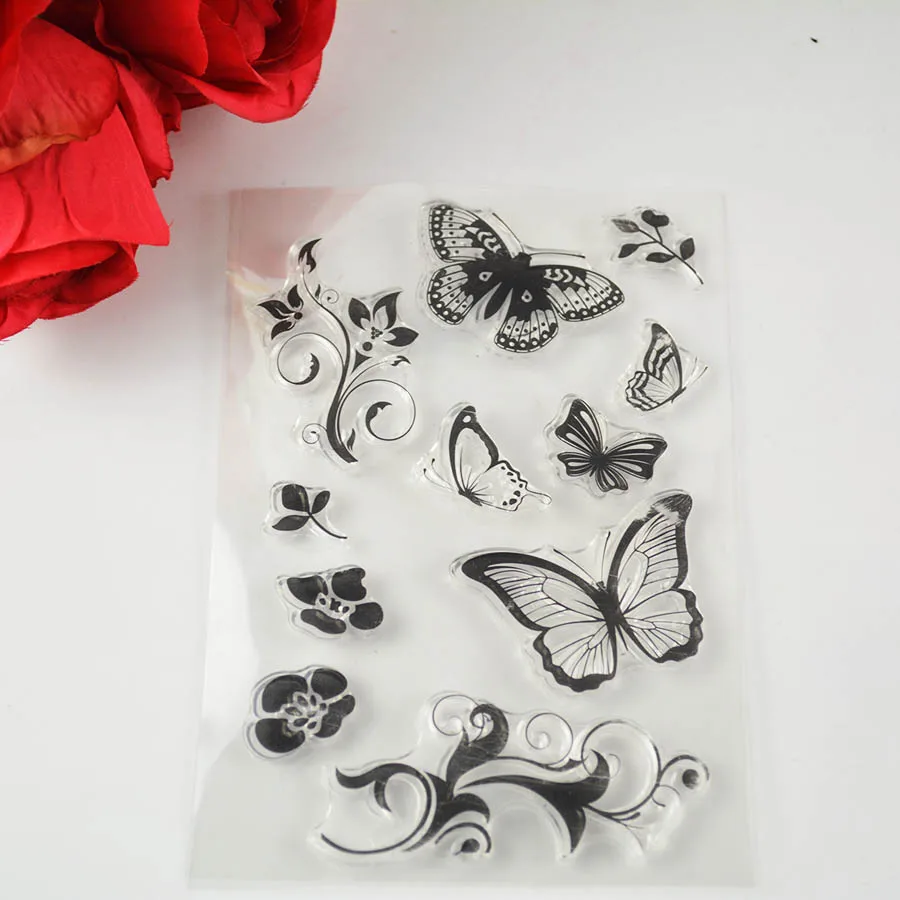 Бабочка ясно штамп для Скрапбукинг прозрачной силиконовой резины сделай сам фотоальбом Декор