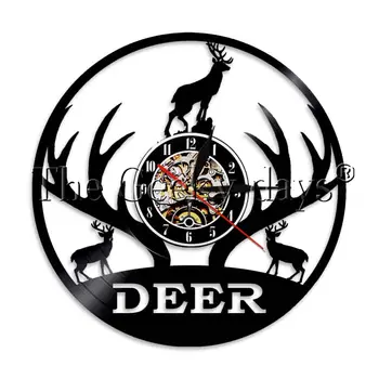 

Woodland Deer Hunter Vinyl Record Wall Clock Forest Wild Elk Antlers Moose Head Animal Wall Watch Home Decor Christmas Gift