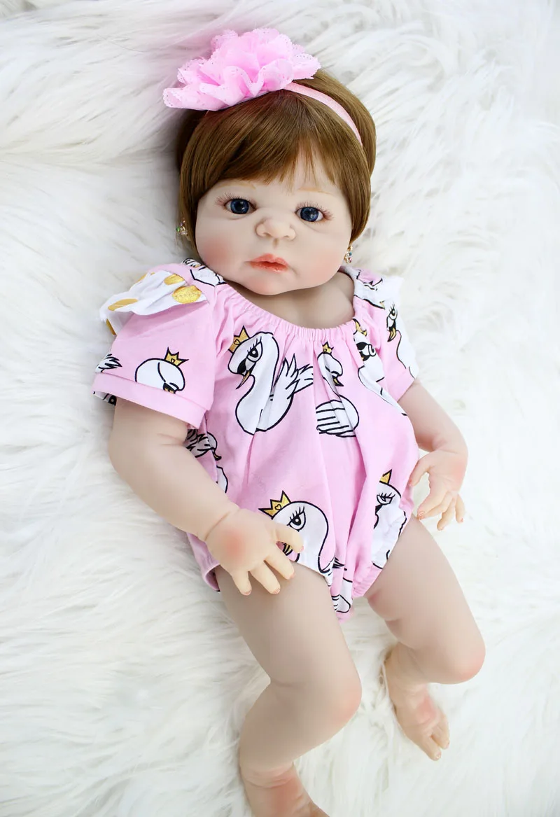 

NPKCOLLECTION 22" Full Silicone Newborn Doll Girl Bebe Alive Lifelike Reborn Babies Lovely Sleeping Bedtime Toy Waterproof Body