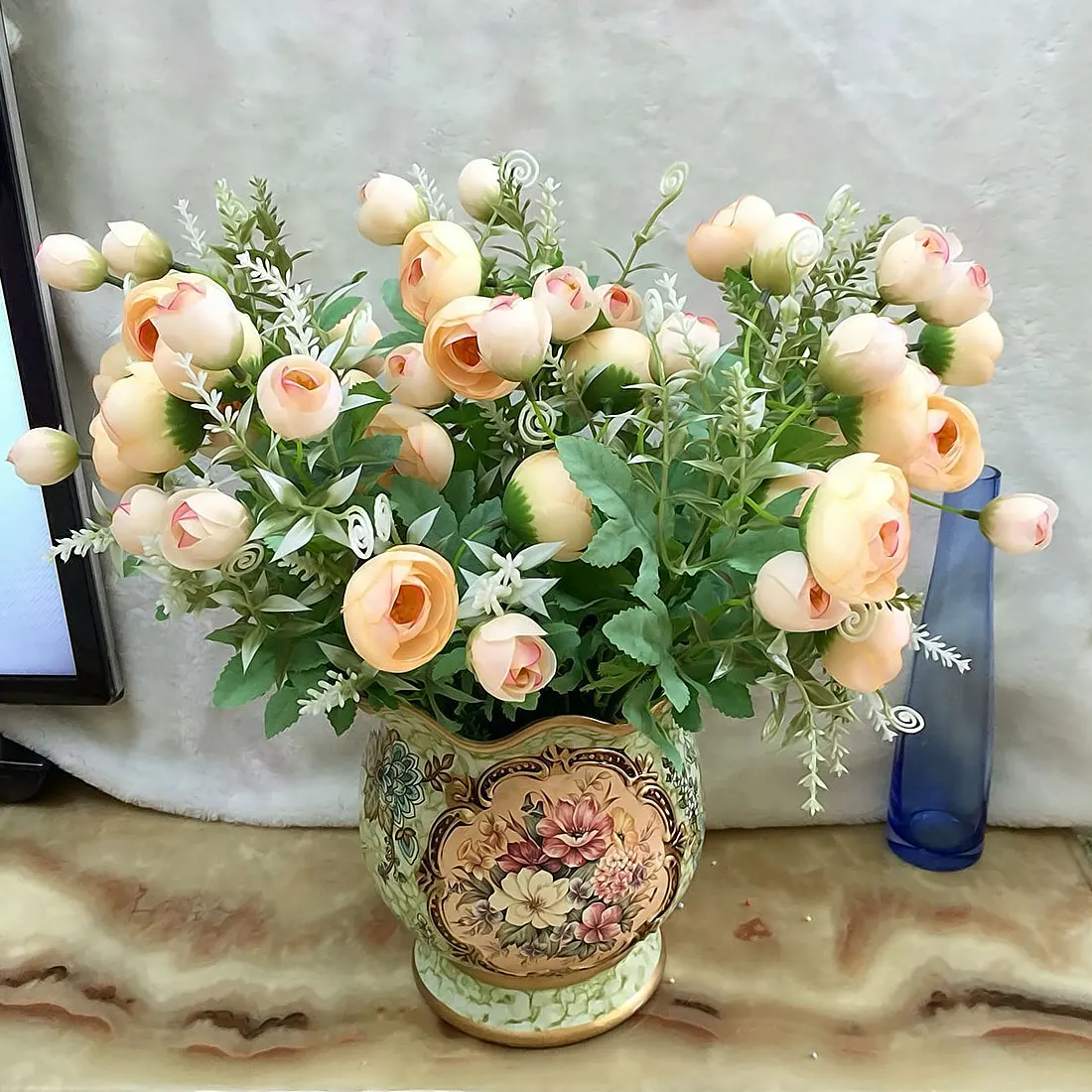 5 forks small silk fake Artificial Flowers flores Camellia Peony Stamens Home decoration cheap