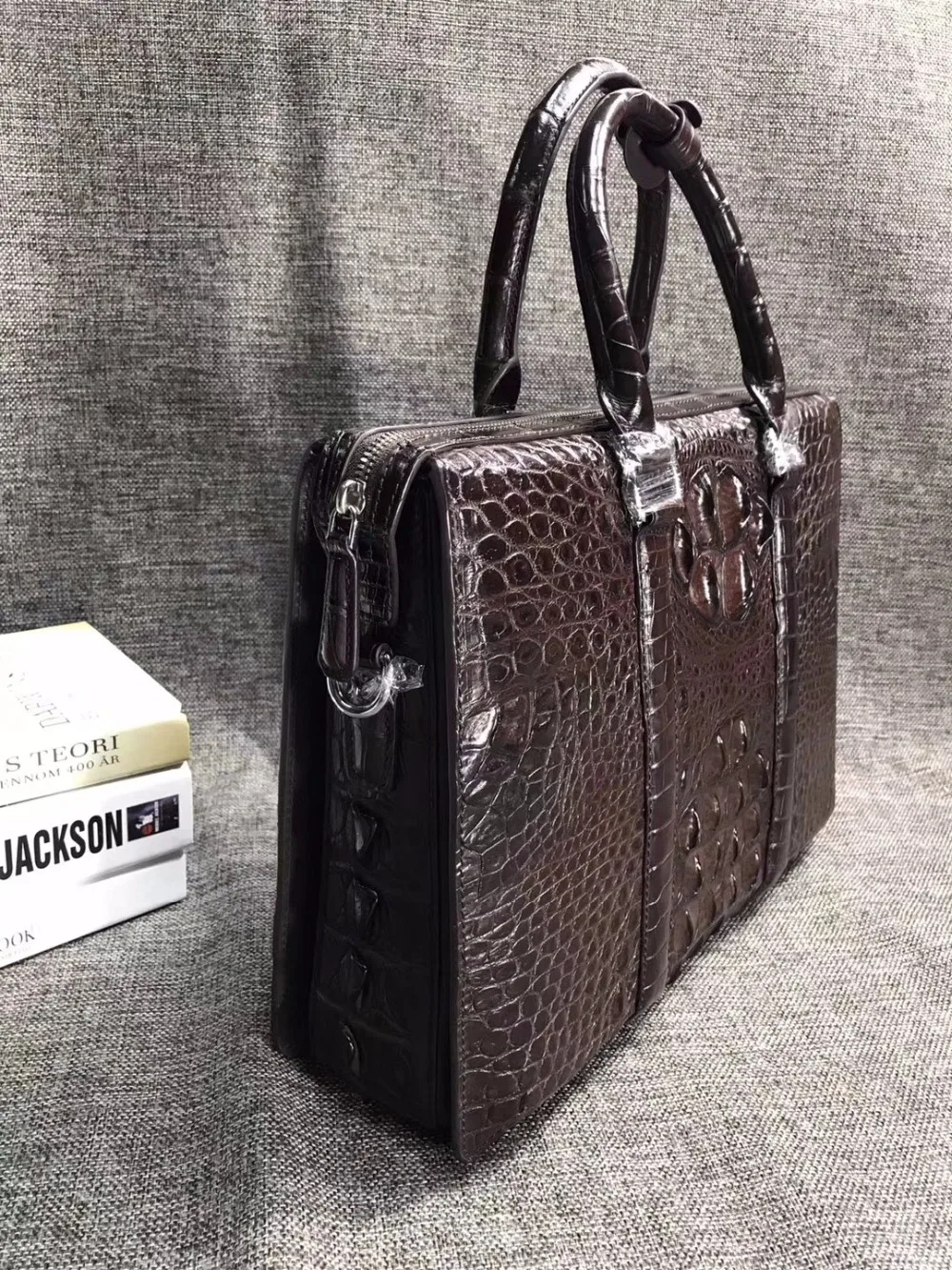 Роскошная дизайнерская натуральная крокодиловая кожа аллигатора кожа портфель для бизнесменов коричневый цвет трехполосная сумка