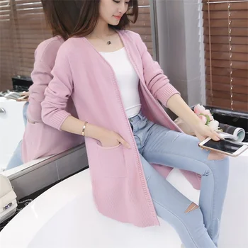 

High Quality Long Cardigan Women Sweater 2019 New Autumn Winter Long Sleeve Knitted Plaid Cardigans Female Tops 0.59