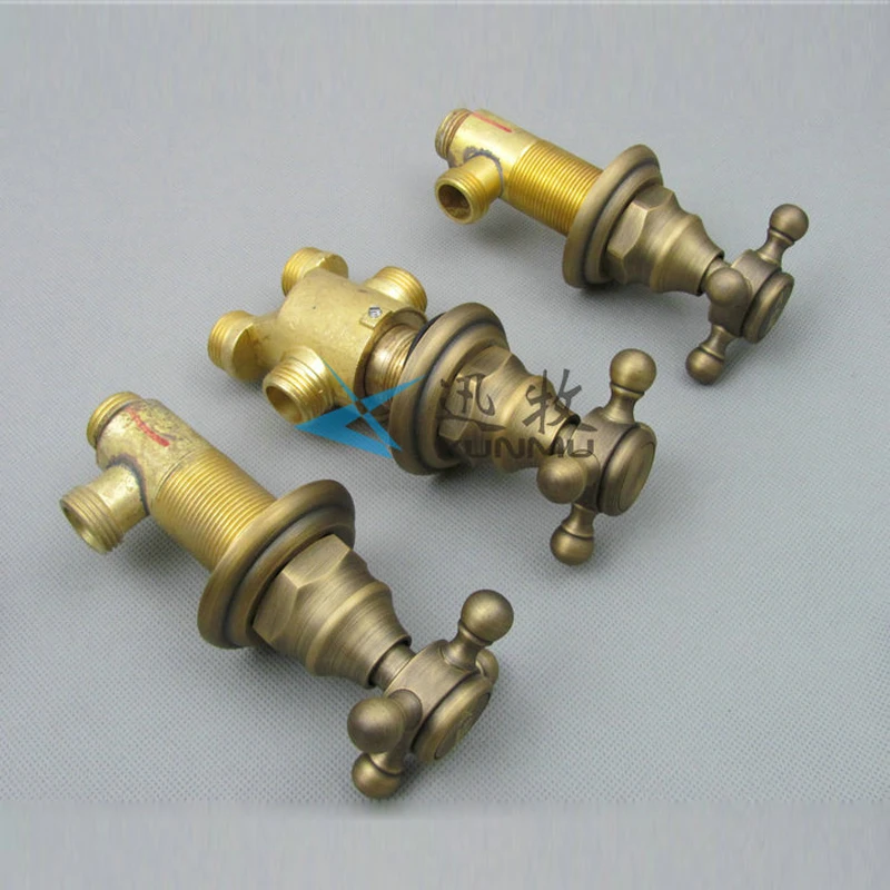 Antique Brass Switch Bath Shower Valve set Deck Mounted Hot and Cold Water Switch Handles 3pc a set