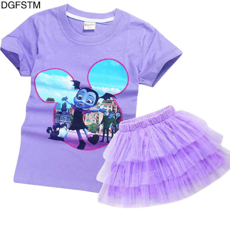 

100% Cotton Vampirina Girls Clothing Sets 2019 Summer Clothing Girls T-Shirts + Princess Skirts Girls Clothing Dresses Clothing