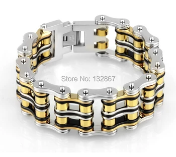 

Gold & Silver & Black 162g Heavy 21mm Bike Chain Bracelet for Biker 8.66 inch 316L Stainless Steel