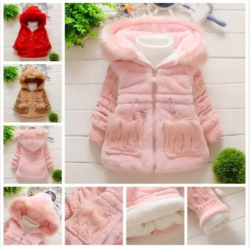 

Winter Children Coat Leopard faux fox fur collar coat Jackets Baby Girl Outerwear Hoodies Infant Clothing cashmere Warm Thicken