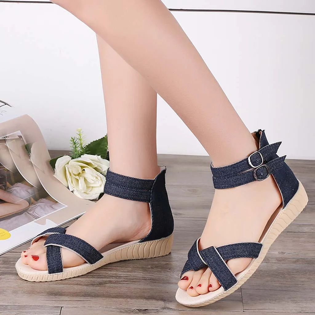 

New Women's Solid Color Large Size Wild Sandals Anti-slip Sandals Casual Summer Comfortable Beach Shoes Sandalia Feminina D1