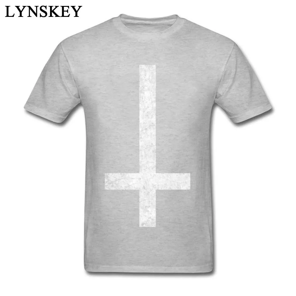 Round Collar Pure Cotton Male T Shirt Printed On Short Sleeve Tops Shirt Plain Custom Tee Shirt Inverted Cross - Grunge Inverted Cross - Grunge grey