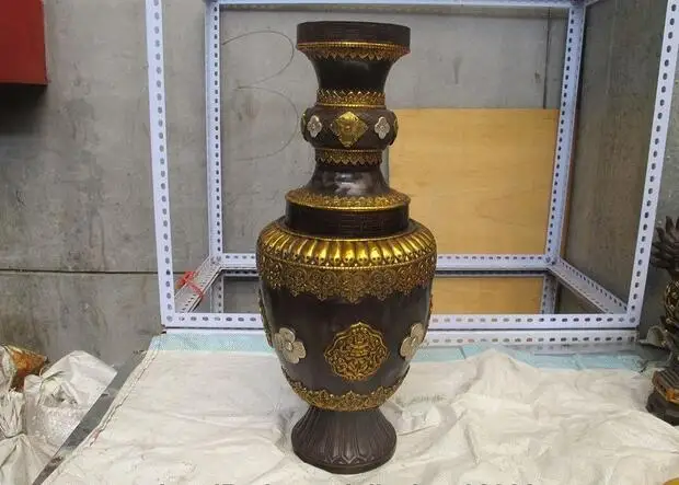 

Tibet Bronze Gild Buddhist Auspicious Symbol statue Palace Bottle pot Vase