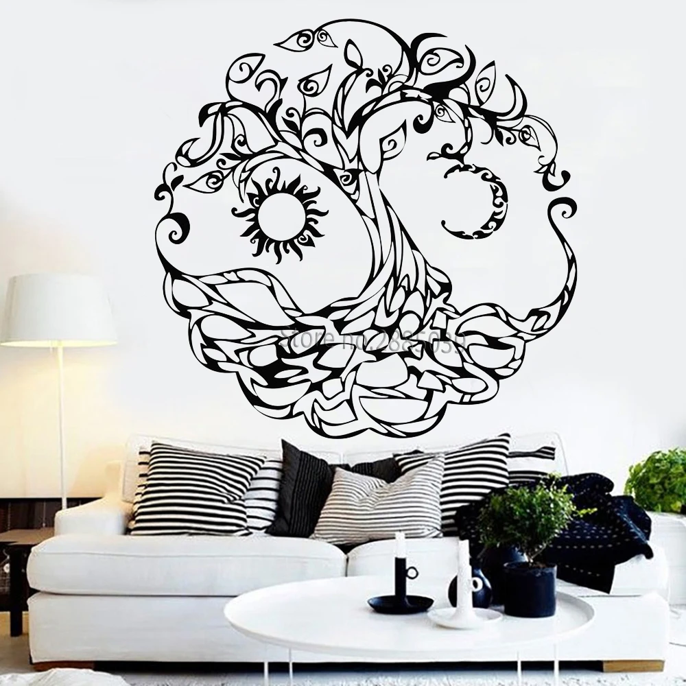 

Abstract Tree of Life Vinyl Wall Decal Tribe Symbol Moon Sun Day Night Stickers Wall Mural Art Bedroom Living Room Decor LC1023