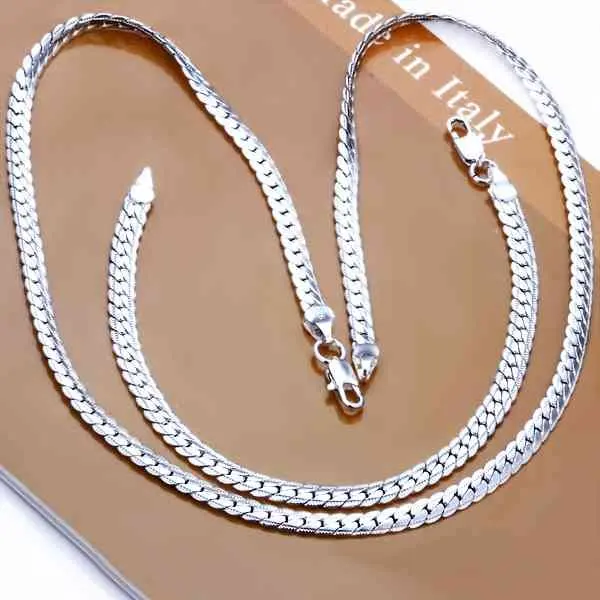 

Wholesale, free shipping 925 stamp silver plated jewelry set, fashion men's 5Mm Flat Snake chain bracelets&necklace jewelry set