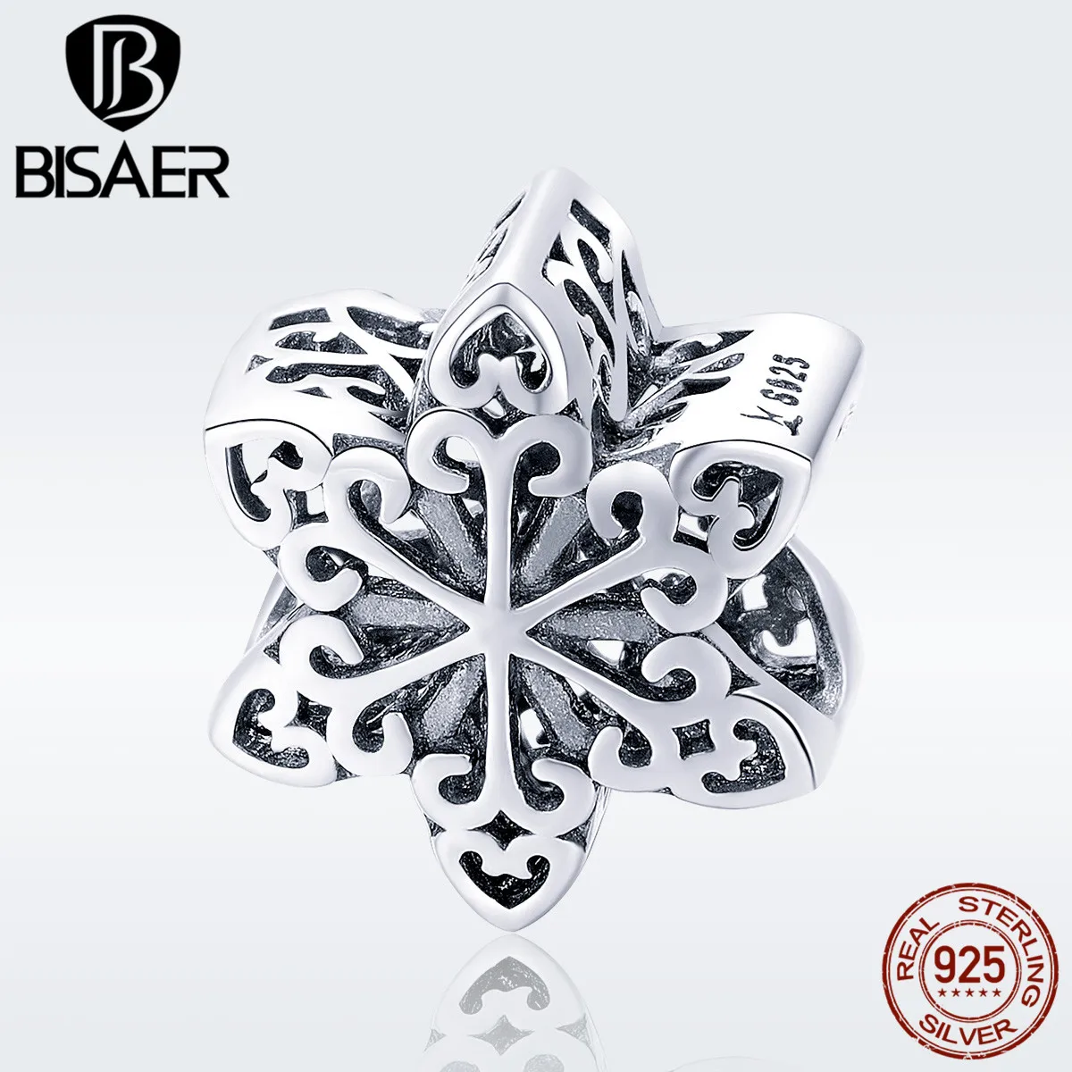 

Charm 925 Sterling Silver Geometric Snowflake Openwork Metal Beads for Women s925diy Snake Charm Bracelet Birthday Gift GXC719