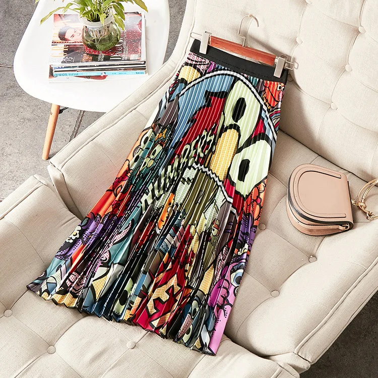 High quality fashion print pleated Skirts Summer women