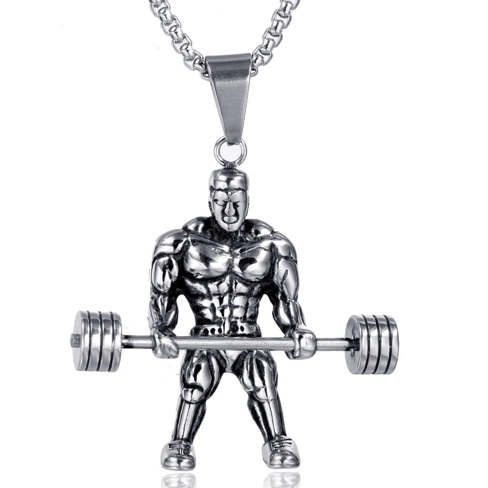 

Stainless Steel Show Weightlifting Fitness GYM Man Men Necklaces Chain Pendants for Male Boyfriend Jewelry Accessories Gift