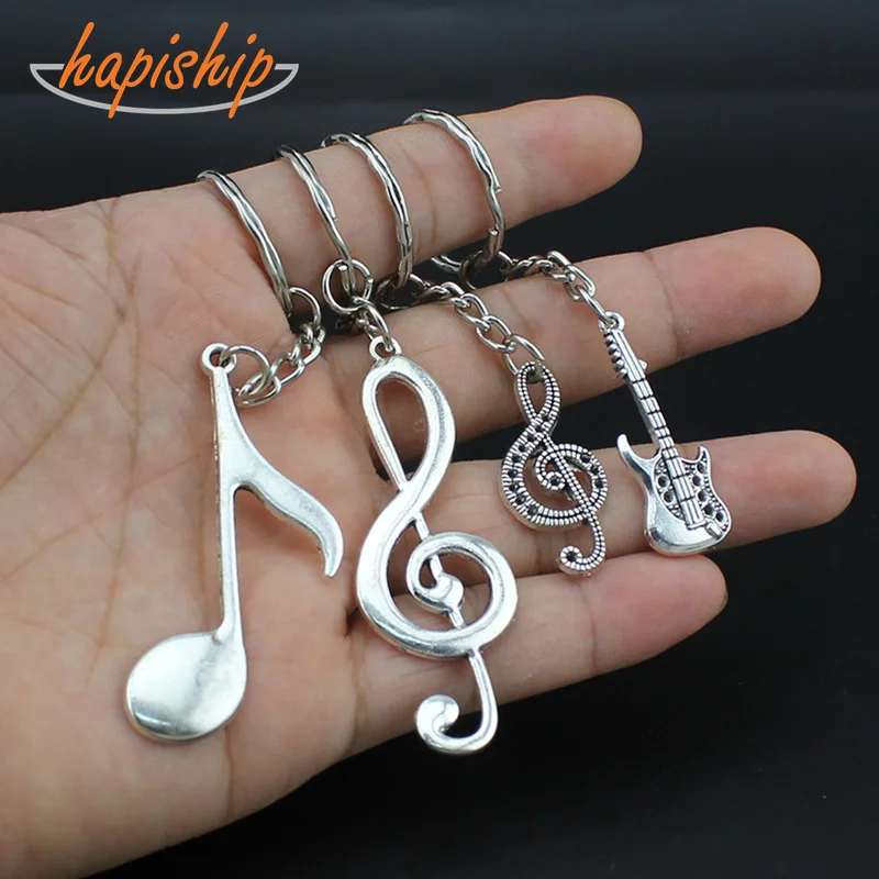 

Hapiship 2018 New Women/Men's Fashion Handmade Vintage Silver Guitar Key Chains Key Rings Alloy Charms Gifts YSDY68 Wholesale