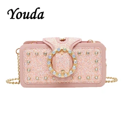 Youda Summer New Fashion Original Retro Tote Chain Diamonds Shoulder Bag Classic Portable Solid Color Sweet Messenger Bags Youda Summer New Fashion Original Retro Tote Chain Diamonds Shoulder Bag Classic Portable Solid Color Sweet Messenger Bags