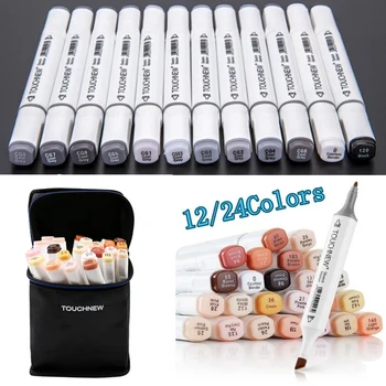 

TOUCHNEW 12/24 Colors Gray Skin Tone Sketch Art Markers Artist Marker Pens Blendable Alcohol Markers Illustration Drawing Pen