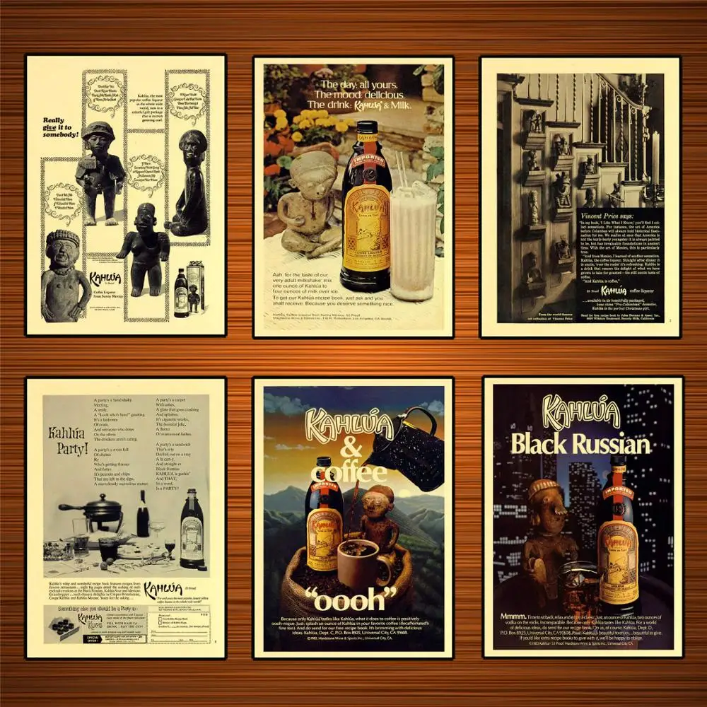 Vintage 1960s Beer Beverage Ads Poster Kahlua Black Russian Kraft Posters Classic Canvas Paintings Wall Stickers Home Decor Gift | Дом и сад