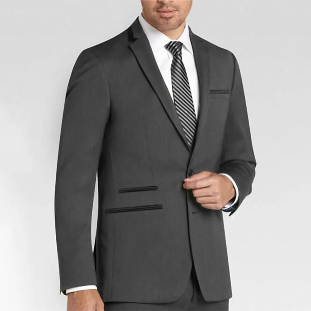 Изготовленный на заказ для измерения мужской костюм, костюм на заказ Homme темно-серый мужской смокинг с 2 прорезными карманами, индивидуальный пошив для жениха смокинг
